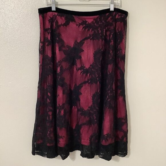 Vintage 90s Whimsigoth Dark Fairy Grunge Gothic Pink Lace Midi Fairy Skirt Sz 12 - Picture 1 of 9